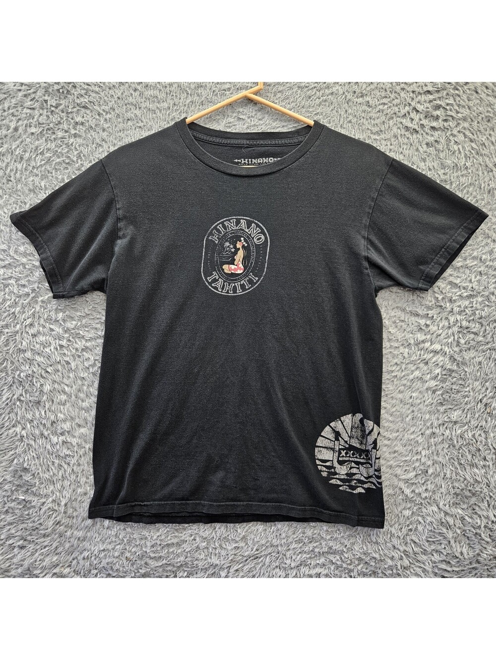 Hinano Tahiti Beer T Shirt Hula Girl Men Medium Cotton Double Sided *pinhole